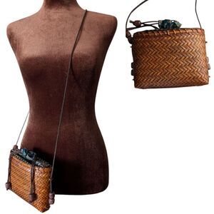 Unique Vintage Woven Brown Rattan Wicker Mini Bag